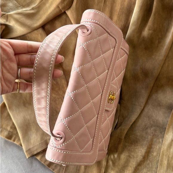 SOLD - CHANEL Pink Calfskin Wild Stitches Vintage Handle Flap Bag Large GHW - Picture 8 of 16